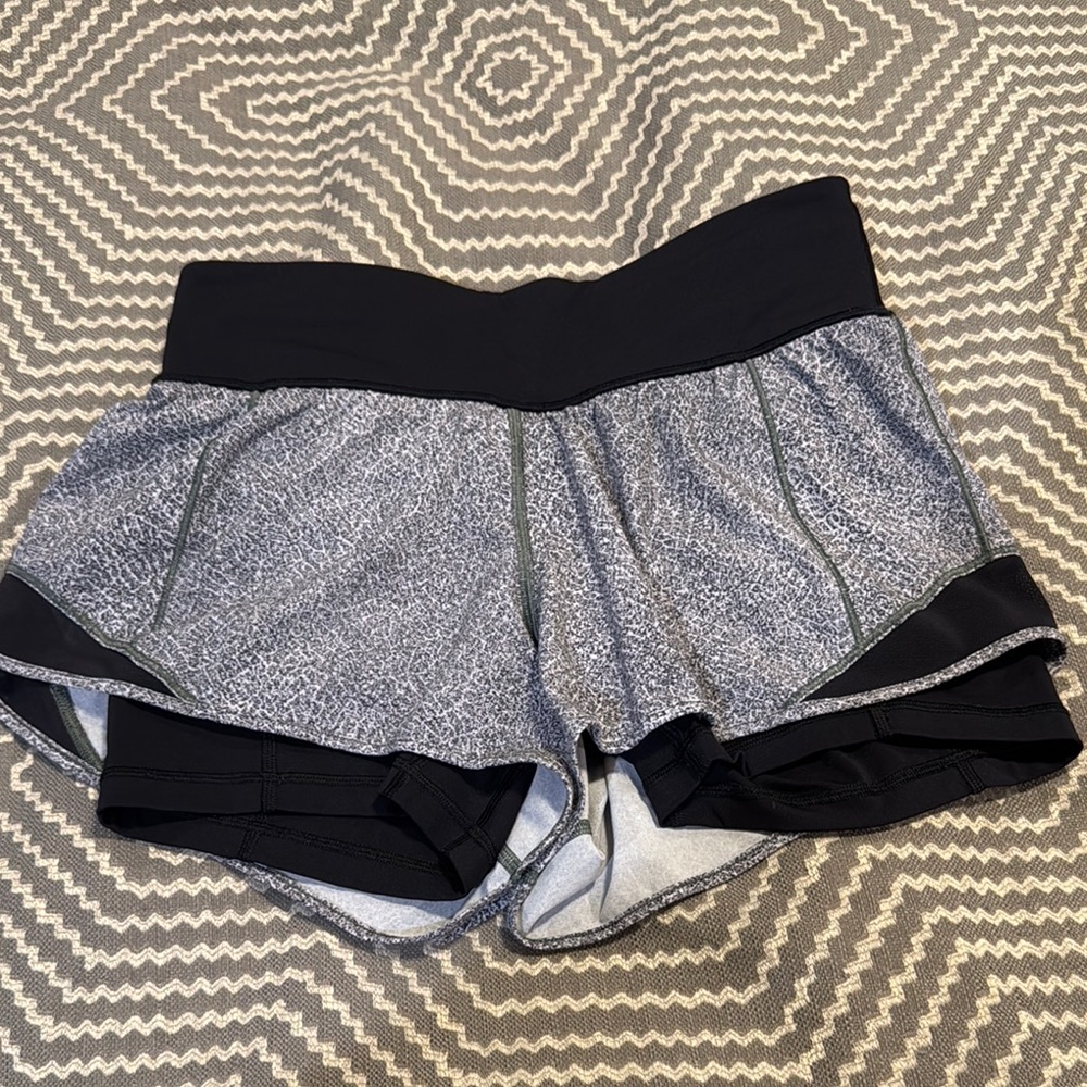 lululemon athletica On The Fly Black and Gray Athletic Shorts